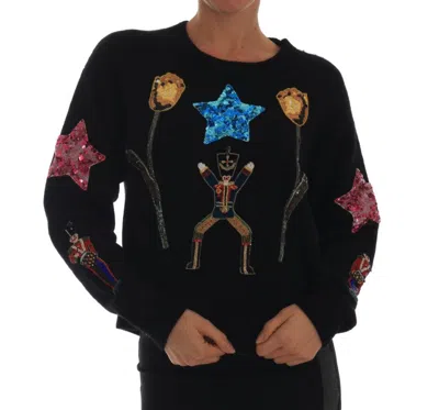 Dolce & Gabbana Crystal Cashmere Sweater Star Tulip Nutcracker In Black