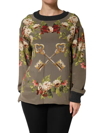 DOLCE & GABBANA ENCHANTED SICILY SILK CREWNECK BLOUSE SWEATER