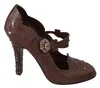 Dolce & Gabbana Brown Floral Crystal Cinderella Heels Shoes In Brown
