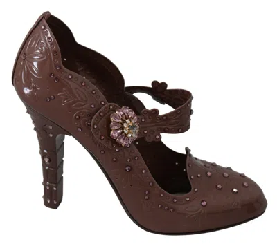 Dolce & Gabbana Brown Floral Crystal Cinderella Heels Shoes