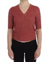 Dolce & Gabbana Red Wool Tweed Short Sleeve Sweater Pullover