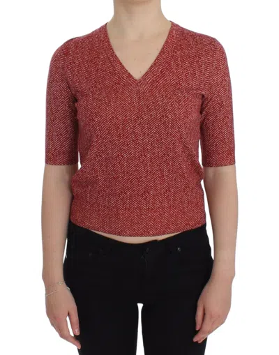 Dolce & Gabbana Enchanting Red Tweed V-neck Women's Sweater