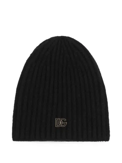 Dolce & Gabbana English Rib Knit Hat In Black
