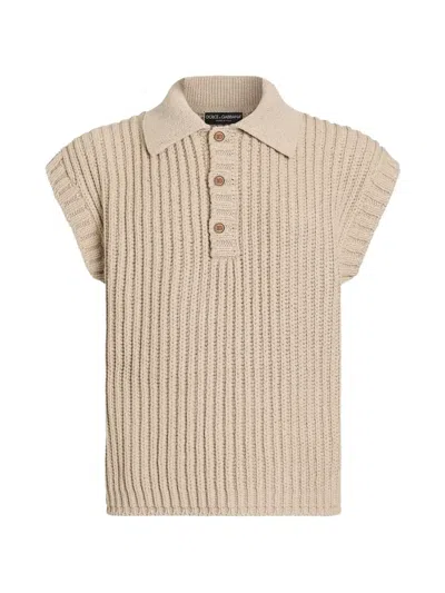 Dolce & Gabbana English Rib Knit Polo Shirt In Neutral