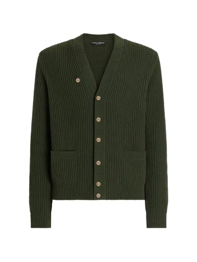 Dolce & Gabbana English Rib-knit Cardigan In Green