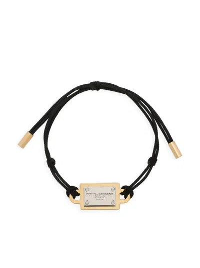Dolce & Gabbana Engraved-logo Adjustable-fit Bracelet In Black