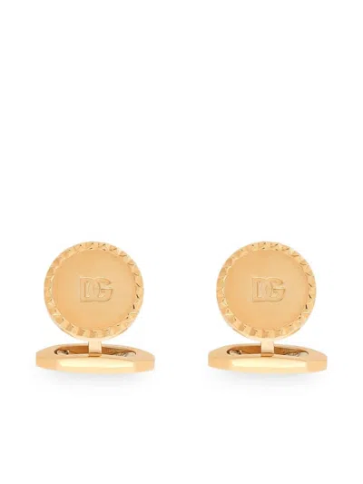 Dolce & Gabbana Engraved-logo Cufflink In Gold