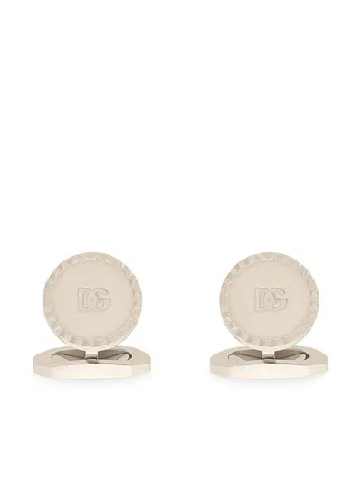Dolce & Gabbana Engraved-logo Cufflink In Silver
