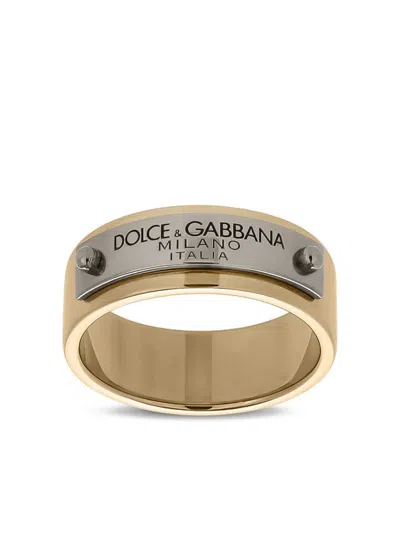Dolce & Gabbana Engraved-logo Plaque Band Ring In Gold