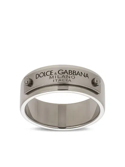 Dolce & Gabbana Logo Plaque Ring In Silver_palladium