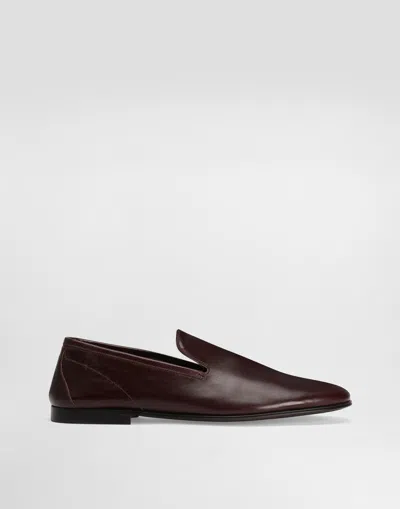 Dolce & Gabbana Erice Leather Slippers In Burgundy