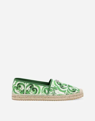 Dolce & Gabbana Espadrilla In Canvas Stampa Maiolica In Multi