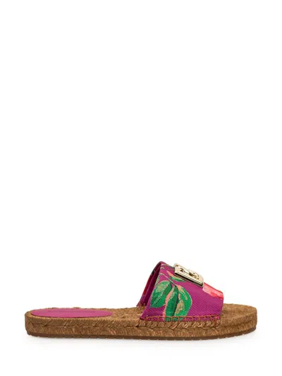 Dolce & Gabbana Dg Logo Leather Espadrille Sandal In Pink
