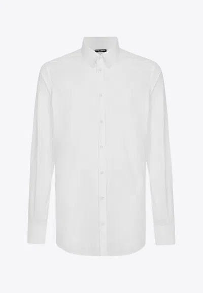 Dolce & Gabbana White Cotton Formal Dress Top Sicilia Shirt In Purple