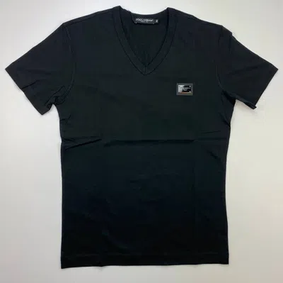 Pre-owned Dolce & Gabbana Essentials Logo Plaque V-neck Men's T-shirt - Black