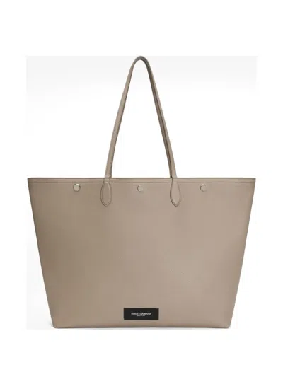 Dolce & Gabbana Essenza Logo-patch Pebbled Tote Bag In Neutral
