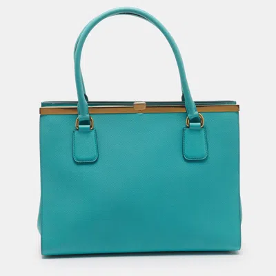 Pre-owned Dolce & Gabbana Eva Large Tiffany Blue Leather Tote