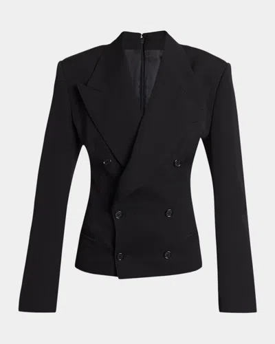 Dolce & Gabbana Exaggerated Shoulder Double-breasted Silk Jacket In Black