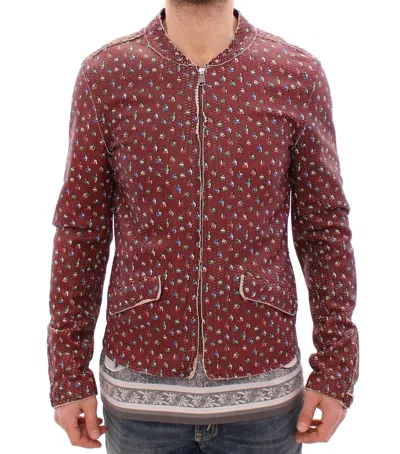 Dolce & Gabbana Boxer Print Lambskin Leather Jacket In Burgundy