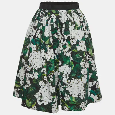 Pre-owned Dolce & Gabbana Exclusive Kids Green Floral Print Cotton Mini Skirt 11-12 Yrs