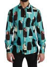 Dolce & Gabbana Exclusive Silk Blend Ice-cream Print Men's Shirt In Blue