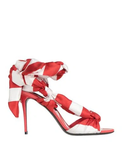 Dolce & Gabbana Exclusive Woman Sandals Red Size 6.5 Silk, Calfskin