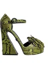 Dolce & Gabbana Green Exotic Leather Ankle Strap Heels Sandals Shoes In Green