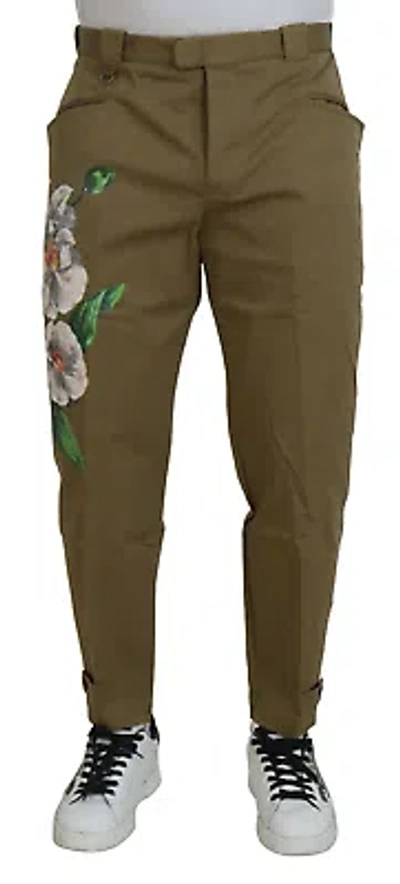 Pre-owned Dolce & Gabbana Exquisite Floral Beige Chino Pants