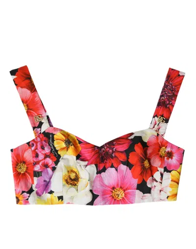 Dolce & Gabbana Exquisite Floral Bustier Crop Top In Multicolor