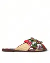 Dolce & Gabbana Bianca Floral Flat Sandals With Crystal Buckle