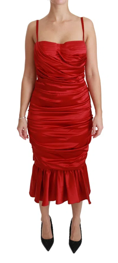 DOLCE & GABBANA DOLCE & GABBANA EXQUISITE RED SILK FIT AND FLARE MIDI WOMEN'S DRESS