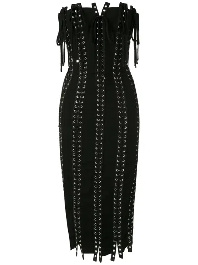 Dolce & Gabbana Strapless Tie Detailed Eyelet Dress In Black