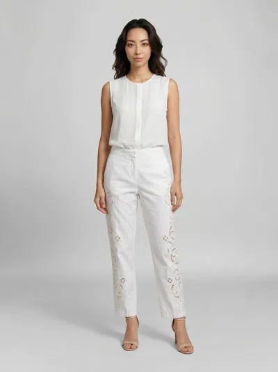Dolce & Gabbana Eyelet-embroidered Cotton Trousers In White