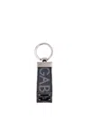 Dolce & Gabbana Men Coated Canvas Keychain With All-over Lettering Logo In Black