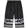 Dolce & Gabbana Black Bermuda Pants With Drawstring Elastic Waist And Maxi Print In Silk Man