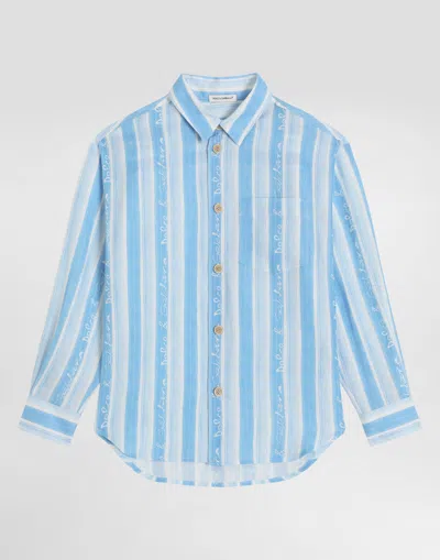 Dolce & Gabbana Fabric Shirt With Striped Print In Blue