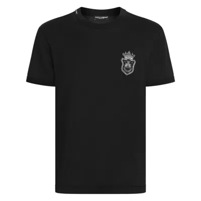 Dolce & Gabbana Black Cotton Heraldic Patch T-shirt