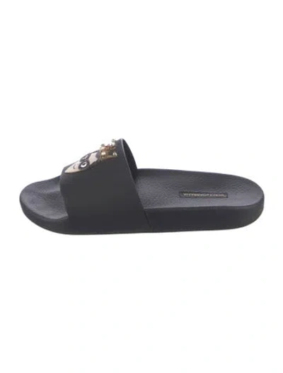 Pre-owned Dolce & Gabbana Faces Motif Rubber Slides In Black/blue