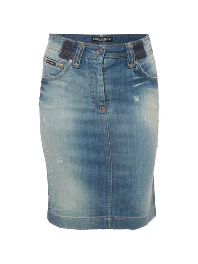 Pre-owned Dolce & Gabbana Faded Denim Pencil Skirt In Blue