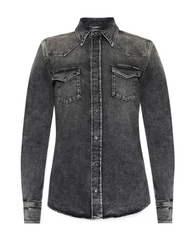 Dolce & Gabbana Dolce  Gabbana Distressed Denim Button-up Shirt In Black