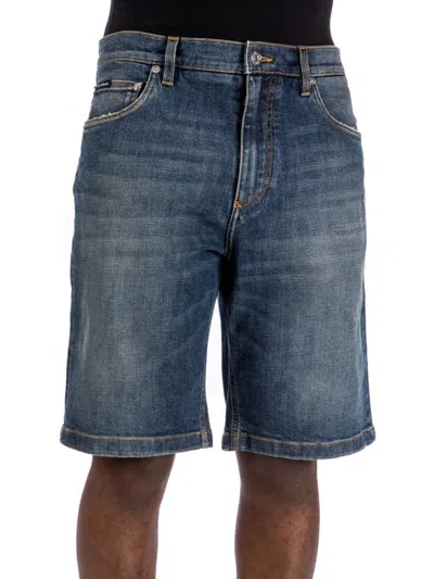 Dolce & Gabbana Faded-effect Denim Shorts In Blue