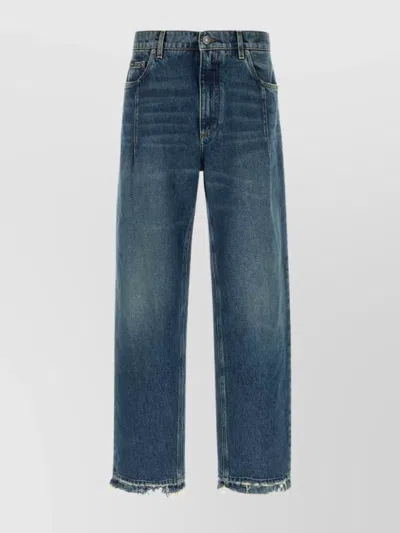 Dolce & Gabbana Faded Five-pocket Denim Trousers With Frayed Hem In Black