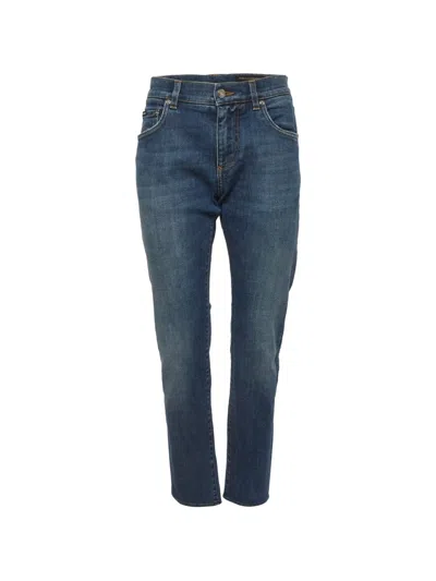 Pre-owned Dolce & Gabbana Faded-effect Slim-fit Jeans In Blue