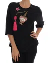 Dolce & Gabbana Black Silk Fairy Tale Top Crystal Blouse In Black