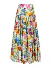 Dolce & Gabbana Multicolor Maxi Skirt With Logo Lettering Detail On The Front And All-over Floral Print In Cotton Wo In Multicolour