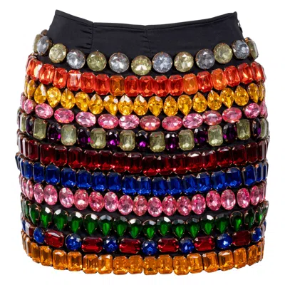 Pre-owned Dolce & Gabbana Fall 1991 Runway Multicoloured Crystal-embellished Mini Skirt In Black