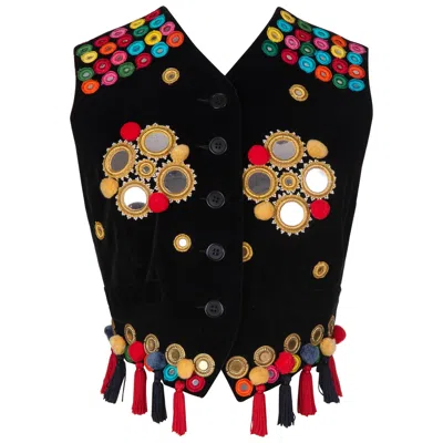 Pre-owned Dolce & Gabbana Fall 1992 Documented  Black Mirror & Tassel Appliqué Velvet Vest
