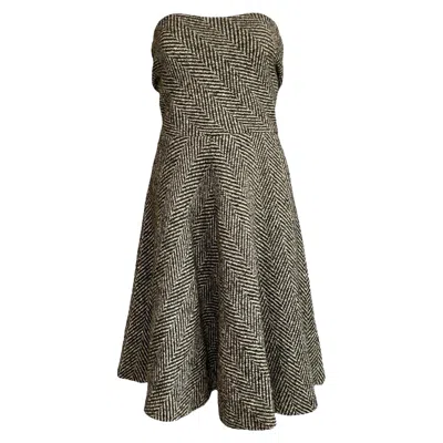 Pre-owned Dolce & Gabbana Fall 1996 Draped Bandeau Herringbone Tweed Style Dress 44 In Black