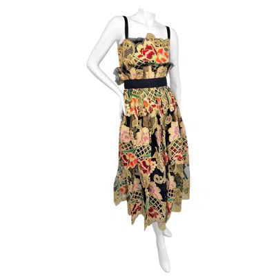 Pre-owned Dolce & Gabbana Fall 2013 Embroidered Baroque Lace Midi Cocktail Dress It 40 In Sand