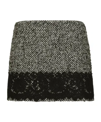 DOLCE & GABBANA DOLCE  GABBANA LACE-TRIM TWEED MINI SKIRT